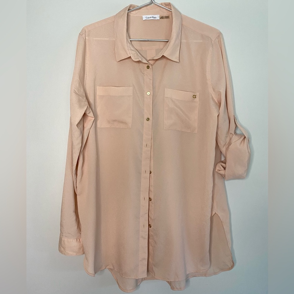 Calvin Klein champagne pink blouse with gold buttons